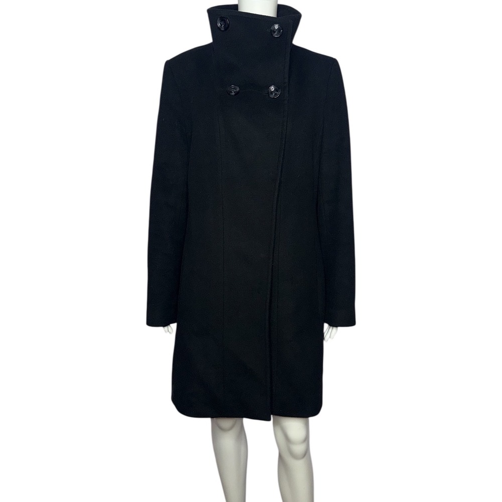 Trina Turk Black Lambswool Mock Neck Button Front A Line Coat Women's Size 14 - Picture 2 of 8